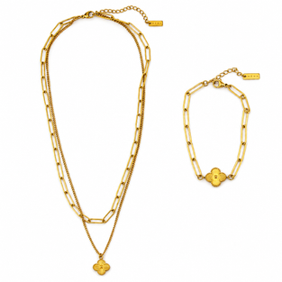 Paperclip Clover Necklace and Bracelet Set