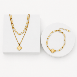 Paperclip Clover Necklace and Bracelet Set
